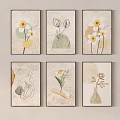 Six Minimalist Floral Paintings with Botanical Elements for Modern Home Wall Decor