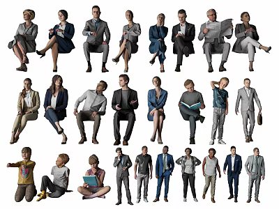 Diverse Group of People in Different Poses Standing Sitting and Professional Attire 3d model