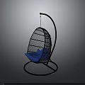 Modern Hanging Chair With Black Metal Frame Mesh Design And Blue Cushion