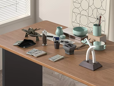 Various Medical Devices And Tools On Wooden Table With Storage Containers 3d model