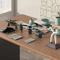 Various Medical Devices And Tools On Wooden Table With Storage Containers