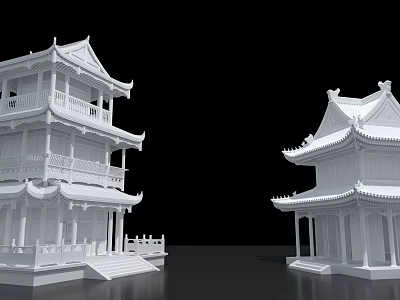 Traditional Chinese Ancient Architecture With Multi story Structure Curved Eaves And Wooden Railings 3d model