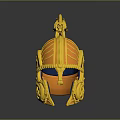 Golden Medieval Warrior Helmet With Intricate Dragon Design And Decorative Details