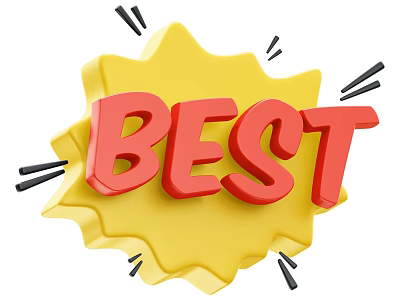 BEST Word In Red 3D Letters On Yellow Explosion Shape Background With Black Lines Decoration 3d model