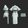 Traditional Style Clothes with White and Light Green Design Short Sleeves Belt and Floral Patterns