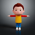 3D Game And Movie Character With Brown Hair Yellow Red Shirt Blue Pants Arms Outstretched