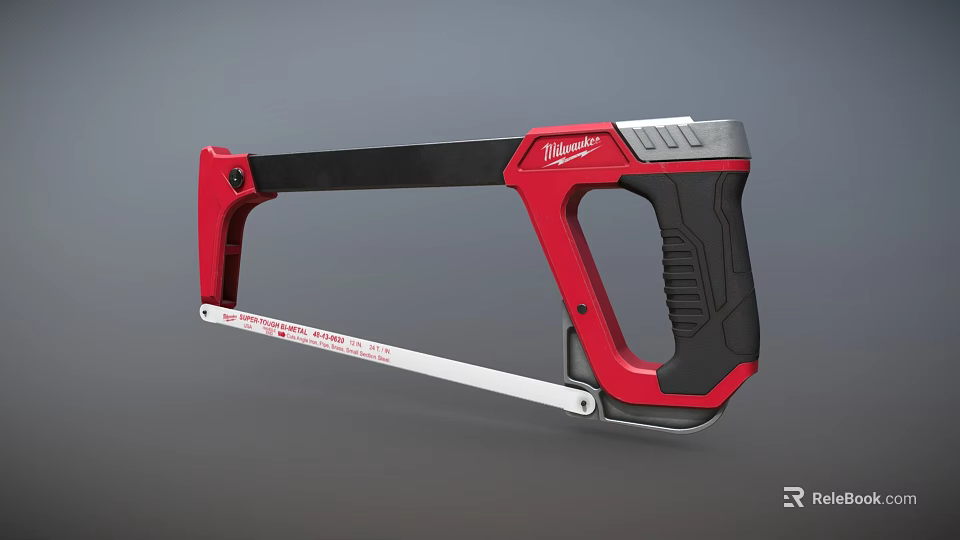 Milwaukee Red And Black Hacksaw With Ergonomic Handle Sharp Blade And Durable Metal Frame 3d model 