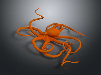 Vibrant Orange Octopus With Long Curled Tentacles On Gray Gradient Background 3d model Vibrant Orange Octopus With Long Curled Tentacles On Gray Gradient Background 3d model