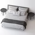 Modern Double Bed With White Sheets Multiple Pillows And Side Nightstands 3d model
