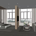 Modern Hotel Guest Room With King Bed Sofa Area Floor To Ceiling Windows And TV