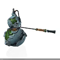 Unique Gourd Shaped Weapon Featuring Blue Green Spherical Design And Long Handle