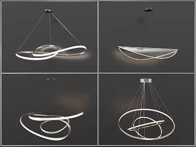 Modern Hanging Chandelier With Circular Curved Metal Design And Soft Light 3d model