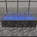 Modern Specialty Store With Black Marble Counter Blue Tiles Glass Railings And Green Plants