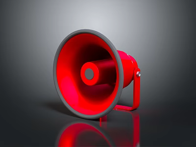 Red Megaphone With Gray Rim Sturdy Handle And Reflective Surface For Public Address 3d model