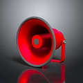 Red Megaphone With Gray Rim Sturdy Handle And Reflective Surface For Public Address