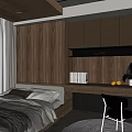 Tatami Bedroom Interior Design With Bed Desk Storage Cabinets And Soft Lighting