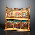 Intricately Carved Medieval Altarpiece Featuring Religious Figures And Mythical Creatures In Golden Frame