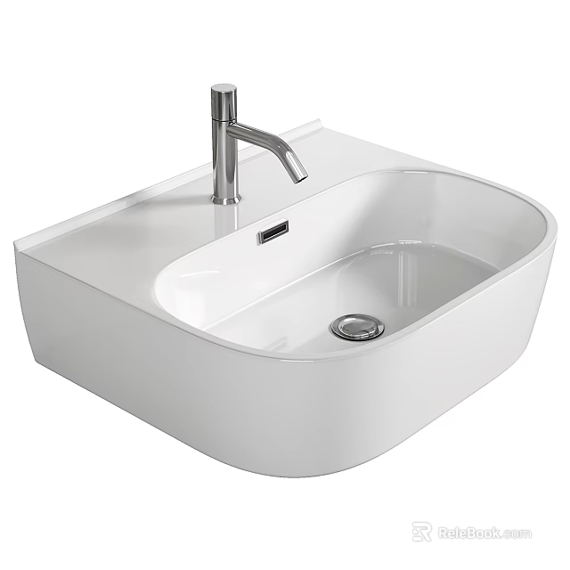 White Modern Countertop Washbasin With Sleek Silver Faucet Elegant Curved Shape And Glossy Surface 3d model 