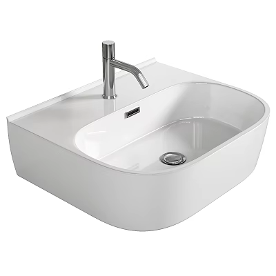 White Modern Countertop Washbasin With Sleek Silver Faucet Elegant Curved Shape And Glossy Surface 3d model