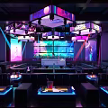 Vibrant Bar Interior With Neon Lights Stage Large Screens And Comfortable Seating 3d model