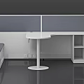 Modern White Curved Office Desk With Bench And Yellow Handle Drawers