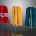 Three Colored Dart Flights in Red Yellow Blue with Textured Design and White Pattern