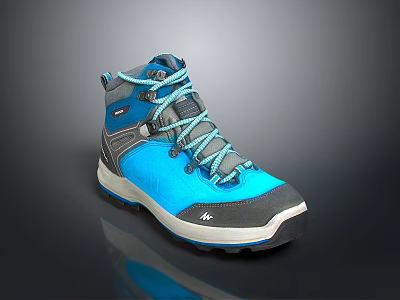 High Top Outdoor Shoes Blue and Gray with Light Blue Laces and Durable Sole 3d model