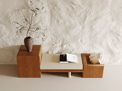 Elegant Interior Decor Scene With Wooden Table Vase Dried Flowers Books Magazines 3d model