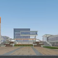 Modern School Building Complex With Clock Tower Spacious Plaza And Green Landscaping 3d model
