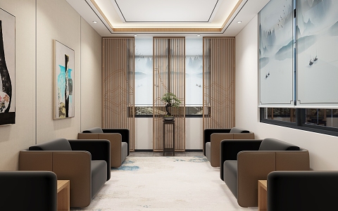 Party and Mass Service Center New Chinese Reception Room Office New Chinese Aisle New Chinese End View Wall Pension Service Center Office Hall 3d model