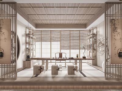 New Chinese Tea Room Tatami Tea Room 3d model