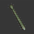 3D Rendered Green Caterpillar With Red White Spines And Patterns On Dark Background