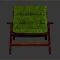 Comfortable Green Padded Chair With Red Wooden Armrests And Legs