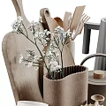 Natural Material Modern Kitchen Utensils Including Wooden Cutting Boards Spoons Kettle Teapot And Ceramic Cups