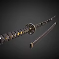 Traditional Katana Weapon With Sharp Steel Blade Ornate Handle And Sheath