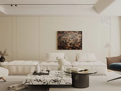 Modern Living Room Interior Design With White Sofa Marble Coffee Table And Decorative Painting 3d model