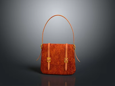 Stylish Orange Textured Leather Handbag With Golden Buckles And Classic Handle 3d model