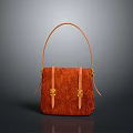Stylish Orange Textured Leather Handbag With Golden Buckles And Classic Handle