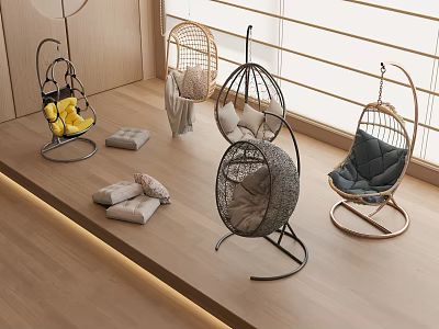 Various Stylish Hanging Chairs With Modern Designs For Cozy Indoor Living Areas 3d model