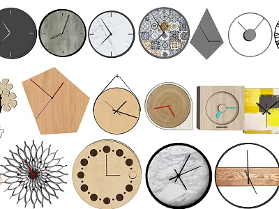 Creative Decorative Wall Clocks With Various Shapes Styles And Wooden Designs 3d model