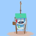 Mrs Bees Fresh Seafood Cart With Green Canopy Colorful Pennants And Wooden Wheels