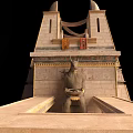 Ancient Egyptian Temple Architecture With Tall Stone Columns Sand Ground And Ladders