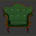 Green Accent Chair With Yellow Buttons Orange Trim And Wooden Legs