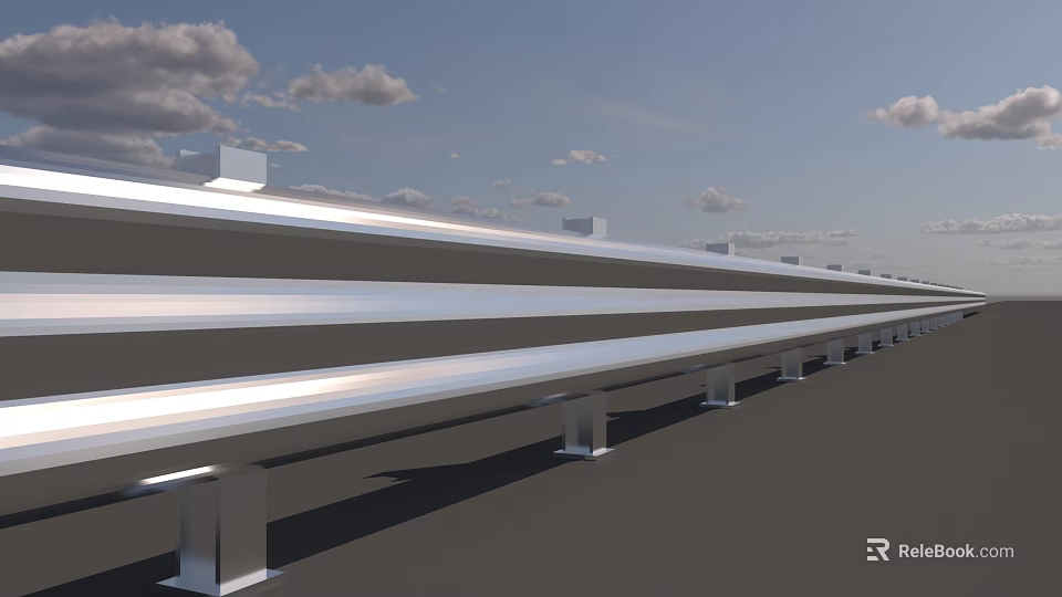 Modern Metal Road Fence With Longitudinal Design And Sturdy Support Posts 3d model 