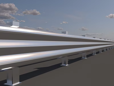 Modern Metal Road Fence With Longitudinal Design And Sturdy Support Posts 3d model