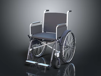 Modern Wheelchair With Gray Seat Metal Frame Large Wheels And Footrests 3d model