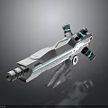 Futuristic Sci Fi Energy Weapon With Blue Neon Lights Silver Gray Body And Scope