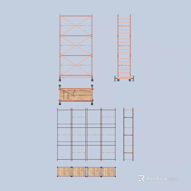 Heavy Duty Metal Storage Racks Mobile Shelves With Wheels Wooden Crate And Ladders 3d model 