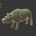 Turquoise Blue Rhinoceros Sculpture With Textured Surface And White Stripes