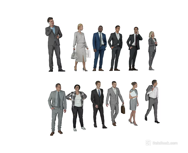 Group of Diverse Business People in Various Poses Wearing Casual and Formal Attire 3d model 